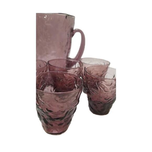 Vintage Amethyst Crinkle Pitcher Cocktail Set by Morgantown Glass, 12 Pc Set - Picture 6 of 9